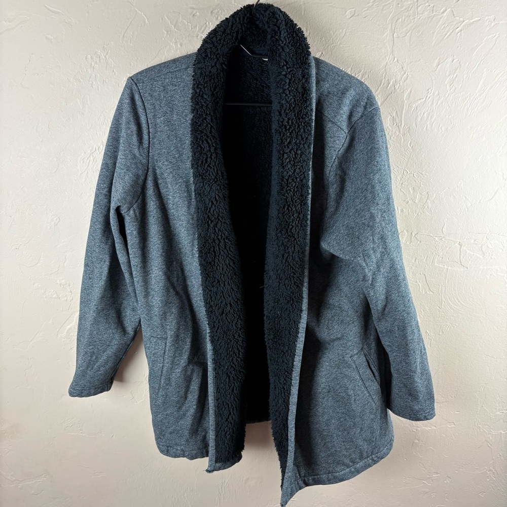LL Bean Gray Sherpa Lined Cardigan Jacket Sweater Cozy Oversized Large Pockets